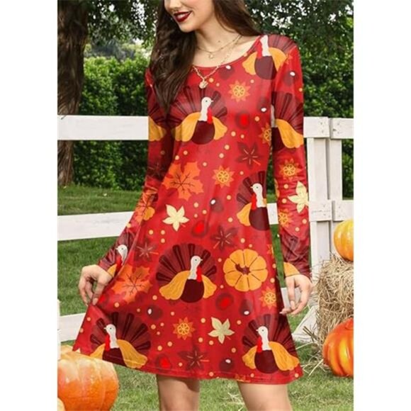 Thanksgiving Women’s Funny Turkey Dress  With Pockets - Picture 6 of 7